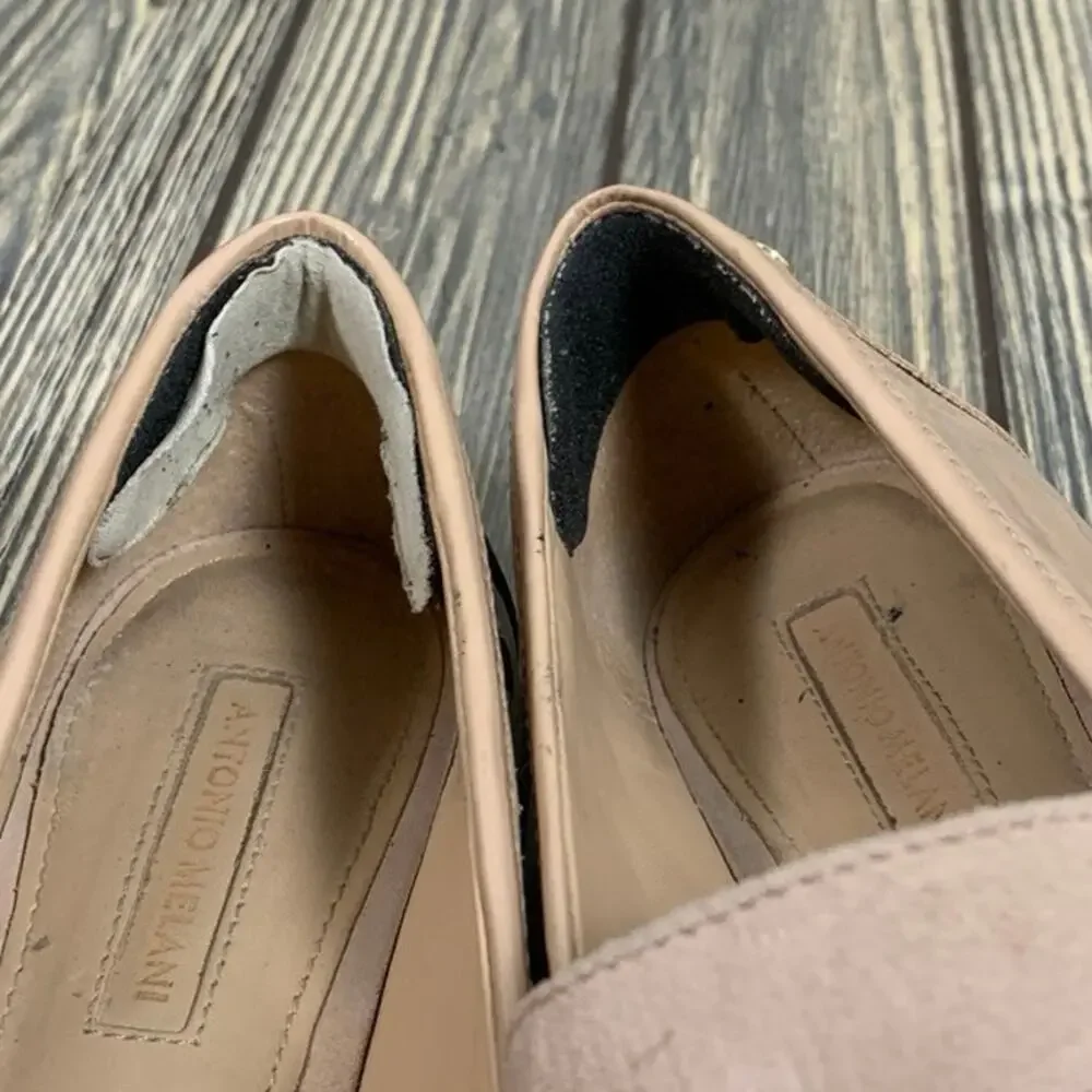 Antonio Melani‎ Bradlie Women Patent Leather Suede Loafer Slip On Beige Sz 9
